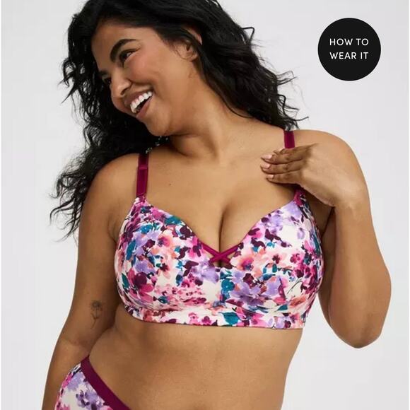 NWT Torrid Dream Wire Free Push Up Purple Floral Bra Size 40G - Picture 1 of 8